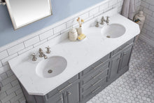 Load image into Gallery viewer, Water Creation Vanity Water Creation PA72QZ05CG-E18FX1305 72&quot;&quot; Palace Collection Quartz Carrara Cashmere Grey Bathroom Vanity Set With Hardware And F2-0013 Faucets, Mirror in Polished Nickel (PVD) Finish