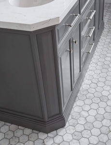 Water Creation Vanity Water Creation PA72QZ05CG-E18FX1305 72"" Palace Collection Quartz Carrara Cashmere Grey Bathroom Vanity Set With Hardware And F2-0013 Faucets, Mirror in Polished Nickel (PVD) Finish