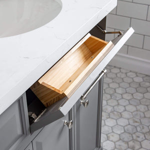 Water Creation Vanity Water Creation PA72QZ05CG-E18FX1305 72"" Palace Collection Quartz Carrara Cashmere Grey Bathroom Vanity Set With Hardware And F2-0013 Faucets, Mirror in Polished Nickel (PVD) Finish