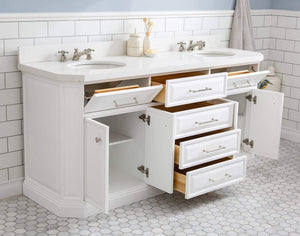 Water Creation Vanity Water Creation PA72QZ05PW-E18000000 72"" Palace Collection Quartz Carrara Pure White Bathroom Vanity Set With Hardware, Mirror in Polished Nickel (PVD) Finish