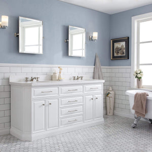Water Creation Vanity Water Creation PA72QZ05PW-E18000000 72"" Palace Collection Quartz Carrara Pure White Bathroom Vanity Set With Hardware, Mirror in Polished Nickel (PVD) Finish
