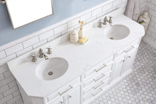 Load image into Gallery viewer, Water Creation Vanity Water Creation PA72QZ05PW-E18FX1305 72&quot;&quot; Palace Collection Quartz Carrara Pure White Bathroom Vanity Set With Hardware And F2-0013 Faucets, Mirror in Polished Nickel (PVD) Finish