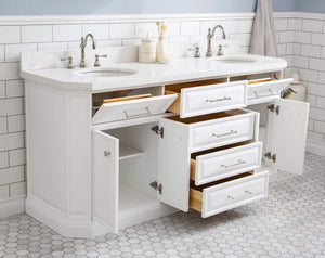 Water Creation Vanity Water Creation PA72QZ05PW-E18TL1205 72"" Palace Collection Quartz Carrara Pure White Bathroom Vanity Set With Hardware And F2-0012 Faucets, Mirror in Polished Nickel (PVD) Finish