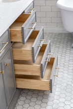 Load image into Gallery viewer, Water Creation Vanity Water Creation PA72QZ06CG-000FX1306 72&quot;&quot; Palace Collection Quartz Carrara Cashmere Grey Bathroom Vanity Set With Hardware And F2-0013 Faucets in Satin Gold Finish And Only Mirrors in Chrome Finish
