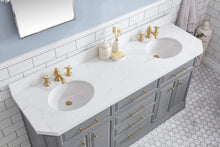 Load image into Gallery viewer, Water Creation Vanity Water Creation PA72QZ06CG-000FX1306 72&quot;&quot; Palace Collection Quartz Carrara Cashmere Grey Bathroom Vanity Set With Hardware And F2-0013 Faucets in Satin Gold Finish And Only Mirrors in Chrome Finish
