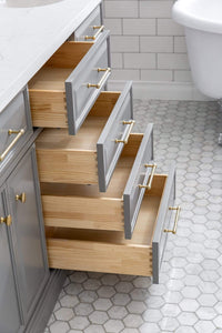 Water Creation Vanity Water Creation PA72QZ06CG-E18FX1306 72"" Palace Collection Quartz Carrara Cashmere Grey Bathroom Vanity Set With Hardware And F2-0013 Faucets in Satin Gold Finish And Only Mirrors in Chrome Finish