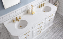 Load image into Gallery viewer, Water Creation Vanity Water Creation PA72QZ06PW-000FX1306 72&quot;&quot; Palace Collection Quartz Carrara Pure White Bathroom Vanity Set With Hardware And F2-0013 Faucets in Satin Gold Finish And Only Mirrors in Chrome Finish