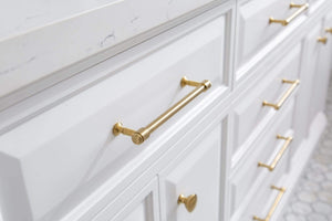 Water Creation Vanity Water Creation PA72QZ06PW-000FX1306 72"" Palace Collection Quartz Carrara Pure White Bathroom Vanity Set With Hardware And F2-0013 Faucets in Satin Gold Finish And Only Mirrors in Chrome Finish