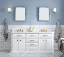Load image into Gallery viewer, Water Creation Vanity Water Creation PA72QZ06PW-000FX1306 72&quot;&quot; Palace Collection Quartz Carrara Pure White Bathroom Vanity Set With Hardware And F2-0013 Faucets in Satin Gold Finish And Only Mirrors in Chrome Finish