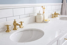 Load image into Gallery viewer, Water Creation Vanity Water Creation PA72QZ06PW-000FX1306 72&quot;&quot; Palace Collection Quartz Carrara Pure White Bathroom Vanity Set With Hardware And F2-0013 Faucets in Satin Gold Finish And Only Mirrors in Chrome Finish