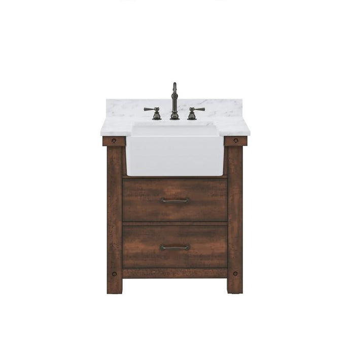 Water Creation Vanity Water Creation Paisley 30 Inch Single Sink Carrara White Marble Countertop Vanity in Rustic Sienna