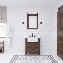 Load image into Gallery viewer, Water Creation Vanity Water Creation Paisley 30 Inch Single Sink Carrara White Marble Countertop Vanity in Rustic Sienna with Hook Faucet and Mirror