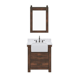 Water Creation Vanity Water Creation Paisley 30 Inch Single Sink Carrara White Marble Countertop Vanity in Rustic Sienna with Mirror