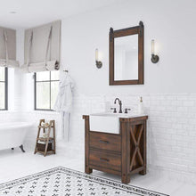 Load image into Gallery viewer, Water Creation Vanity Water Creation Paisley 30 Inch Single Sink Carrara White Marble Countertop Vanity in Rustic Sienna with Mirror