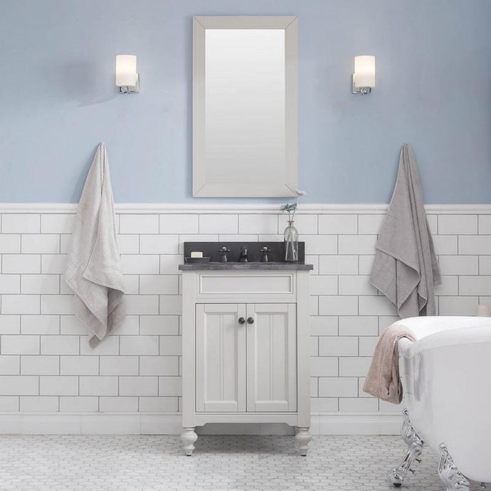 Water Creation Vanity Water Creation POTENZA24EGBF1 Potenza 24 Inch Bathroom Vanity in Earl Grey with Blue Limestone Top with Faucet and Mirror