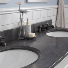 Load image into Gallery viewer, Water Creation Vanity Water Creation POTENZA60EGCF1 Potenza 60 Inch Bathroom Vanity in Earl Grey with Blue Limestone Top with Faucet and Small Mirror