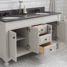 Load image into Gallery viewer, Water Creation Vanity Water Creation POTENZA60EGCF1 Potenza 60 Inch Bathroom Vanity in Earl Grey with Blue Limestone Top with Faucet and Small Mirror