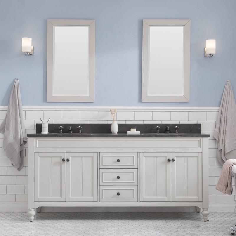 Water Creation Vanity Water Creation POTENZA72EGF1 Potenza 72 Inch Bathroom Vanity in Earl Grey with Blue Limestone Top with Faucet