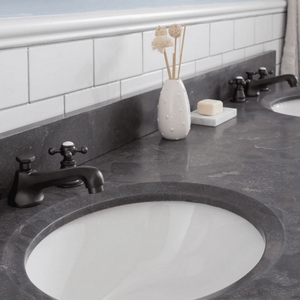 Water Creation Vanity Water Creation POTENZA72EGF1 Potenza 72 Inch Bathroom Vanity in Earl Grey with Blue Limestone Top with Faucet