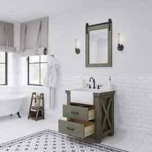 Load image into Gallery viewer, Water Creation Vanity Water Creation PY30CW03GG-000TL1203 Paisley 30 Inch Single Sink Carrara White Marble Countertop Vanity in Grizzle Gray with Hook Faucet