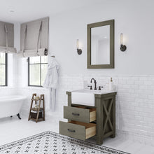 Load image into Gallery viewer, Water Creation Vanity Water Creation PY30CW03GG-A24TL1203 Paisley 30 Inch Single Sink Carrara White Marble Countertop Vanity in Grizzle Gray with Hook Faucet and Mirror