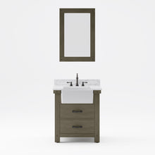 Load image into Gallery viewer, Water Creation Vanity Water Creation PY30CW03GG-A24TL1203 Paisley 30 Inch Single Sink Carrara White Marble Countertop Vanity in Grizzle Gray with Hook Faucet and Mirror