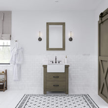 Load image into Gallery viewer, Water Creation Vanity Water Creation PY30CW03GG-A24TL1203 Paisley 30 Inch Single Sink Carrara White Marble Countertop Vanity in Grizzle Gray with Hook Faucet and Mirror