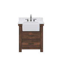 Load image into Gallery viewer, Water Creation Vanity Water Creation PY30CW03RS-000TL1203 Paisley 30 Inch Single Sink Carrara White Marble Countertop Vanity in Rustic Sienna with Hook Faucet
