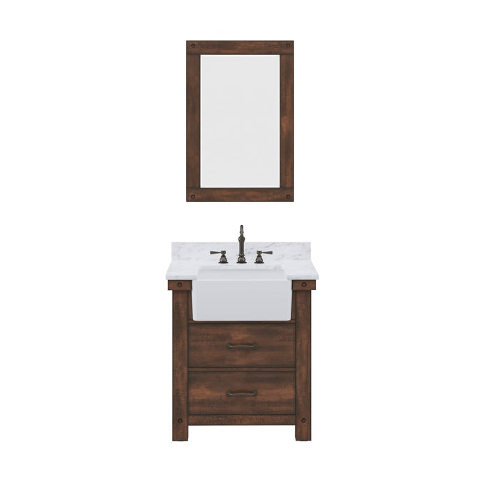 Water Creation Vanity Water Creation PY30CW03RS-A24000000 Paisley 30 Inch Single Sink Carrara White Marble Countertop Vanity in Rustic Sienna with Mirror