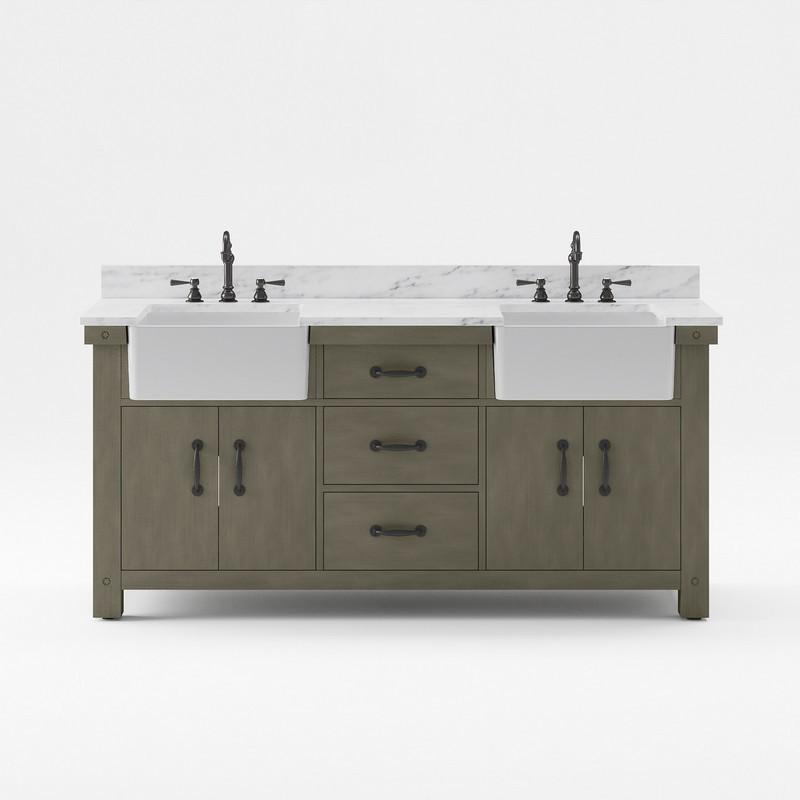 Water Creation Vanity Water Creation PY72CW03GG-000000000 Paisley 72 Inch Double Sink Carrara White Marble Countertop Vanity in Grizzle Gray
