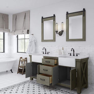 Water Creation Vanity Water Creation PY72CW03GG-000TL1203 Paisley 72 Inch Double Sink Carrara White Marble Countertop Vanity in Grizzle Gray with Hook Faucet