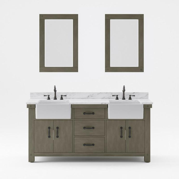 Water Creation Vanity Water Creation PY72CW03GG-A24000000 Paisley 72 Inch Double Sink Carrara White Marble Countertop Vanity in Grizzle Gray with Mirror