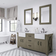 Load image into Gallery viewer, Water Creation Vanity Water Creation PY72CW03GG-A24TL1203 Paisley 72 Inch. Double Sink Carrara White Marble Countertop Vanity in Grizzle Gray with Hook Faucet and Mirror