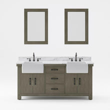 Load image into Gallery viewer, Water Creation Vanity Water Creation PY72CW03GG-A24TL1203 Paisley 72 Inch. Double Sink Carrara White Marble Countertop Vanity in Grizzle Gray with Hook Faucet and Mirror