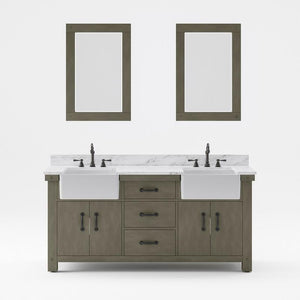 Water Creation Vanity Water Creation PY72CW03GG-A24TL1203 Paisley 72 Inch. Double Sink Carrara White Marble Countertop Vanity in Grizzle Gray with Hook Faucet and Mirror