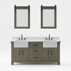 Water Creation Vanity Water Creation PY72CW03GG-P24000000 Paisley 72 Inch Double Sink Carrara White Marble Countertop Vanity in Grizzle Gray with Mirror
