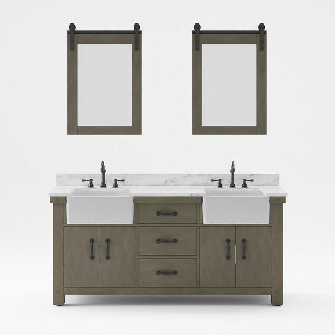 Water Creation Vanity Water Creation PY72CW03GG-P24000000 Paisley 72 Inch Double Sink Carrara White Marble Countertop Vanity in Grizzle Gray with Mirror