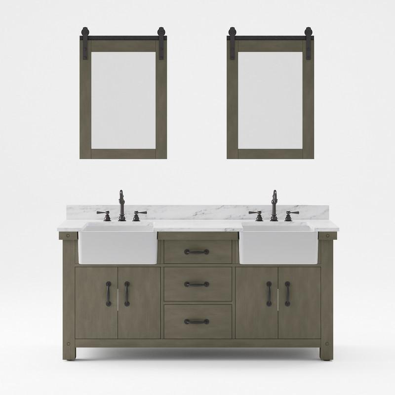 Water Creation Vanity Water Creation PY72CW03GG-P24000000 Paisley 72 Inch Double Sink Carrara White Marble Countertop Vanity in Grizzle Gray with Mirror