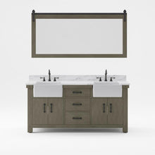 Load image into Gallery viewer, Water Creation Vanity Water Creation PY72CW03GG-P72000000 Paisley 72 Inch Double Sink Carrara White Marble Countertop Vanity in Grizzle Gray with Mirror