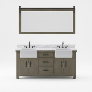 Water Creation Vanity Water Creation PY72CW03GG-P72000000 Paisley 72 Inch Double Sink Carrara White Marble Countertop Vanity in Grizzle Gray with Mirror