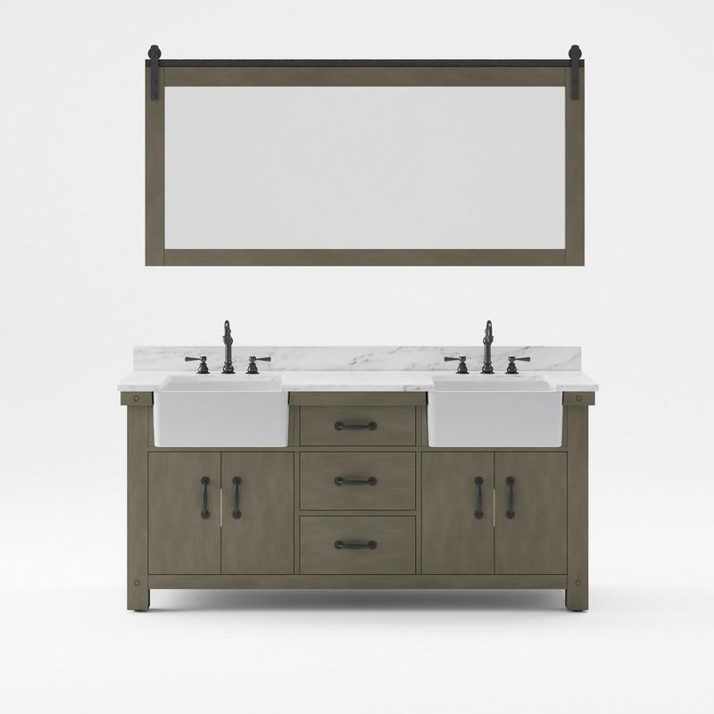 Water Creation Vanity Water Creation PY72CW03GG-P72000000 Paisley 72 Inch Double Sink Carrara White Marble Countertop Vanity in Grizzle Gray with Mirror