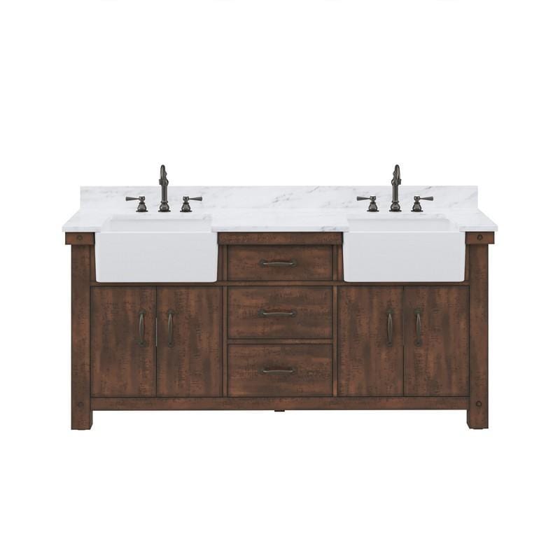 Water Creation Vanity Water Creation PY72CW03RS-000000000 Paisley 72 Inch Double Sink Carrara White Marble Countertop Vanity in Rustic Sienna