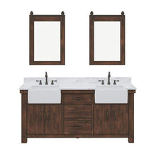 Load image into Gallery viewer, Water Creation Vanity Water Creation PY72CW03RS-P24000000 Paisley 72 Inch Double Sink Carrara White Marble Countertop Vanity in Rustic Sienna with Mirror