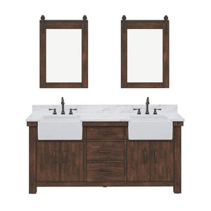 Water Creation Vanity Water Creation PY72CW03RS-P24000000 Paisley 72 Inch Double Sink Carrara White Marble Countertop Vanity in Rustic Sienna with Mirror