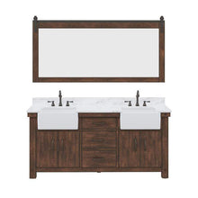Load image into Gallery viewer, Water Creation Vanity Water Creation PY72CW03RS-P72TL1203 Paisley 72 Inch Double Sink Carrara White Marble Countertop Vanity in Rustic Sienna with Hook Faucet and Mirror