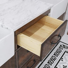 Load image into Gallery viewer, Water Creation Vanity Water Creation PY72CW03RS-P72TL1203 Paisley 72 Inch Double Sink Carrara White Marble Countertop Vanity in Rustic Sienna with Hook Faucet and Mirror