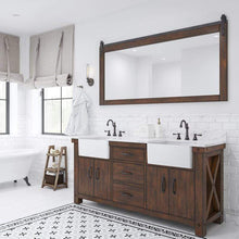 Load image into Gallery viewer, Water Creation Vanity Water Creation PY72CW03RS-P72TL1203 Paisley 72 Inch Double Sink Carrara White Marble Countertop Vanity in Rustic Sienna with Hook Faucet and Mirror