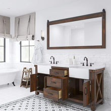 Load image into Gallery viewer, Water Creation Vanity Water Creation PY72CW03RS-P72TL1203 Paisley 72 Inch Double Sink Carrara White Marble Countertop Vanity in Rustic Sienna with Hook Faucet and Mirror