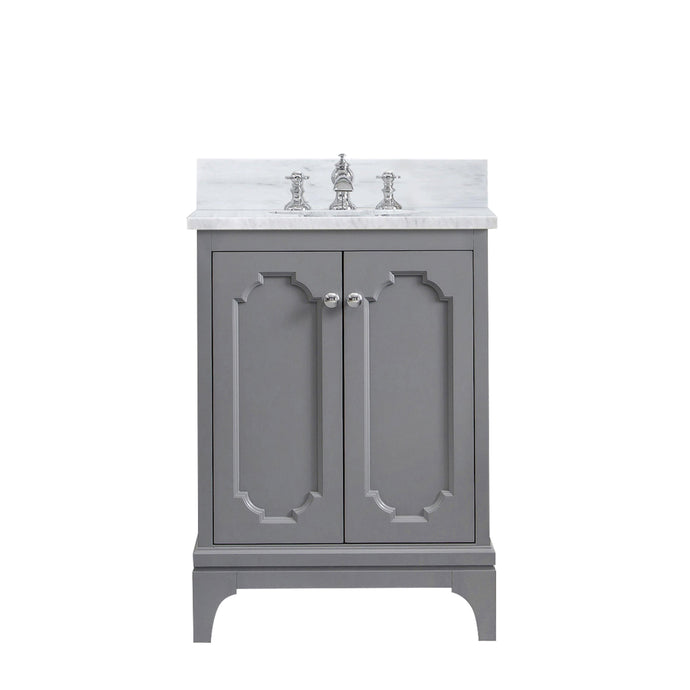 Water Creation Vanity Water Creation QU24CW01CG-000FX1301 Queen 24 Inch Single Sink Carrara White Marble Countertop Vanity in Cashmere Grey with Waterfall Faucet