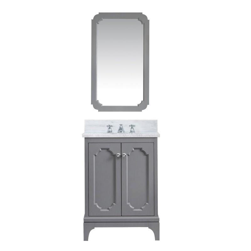 Water Creation Vanity Water Creation QU24CW01CG-Q21000000 Queen 24 Inch Single Sink Carrara White Marble Countertop Vanity in Cashmere Grey with Mirror